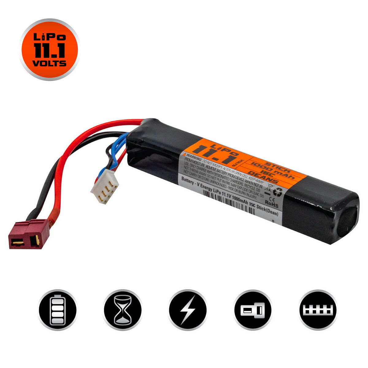Valken LiPo 11.1v 1000mAh 15C/30C Stick Airsoft Battery (Dean)