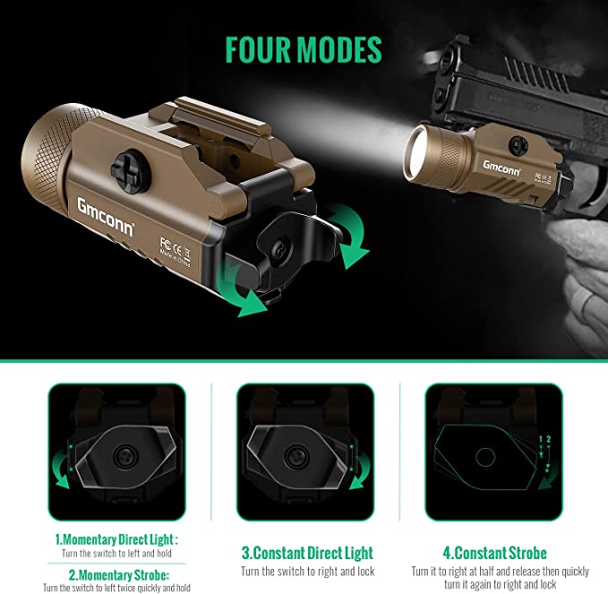 1200 Lumens Rail Mounted Compact Pistol Light LED Strobe Tactical Gun Flashlight Weaponlight