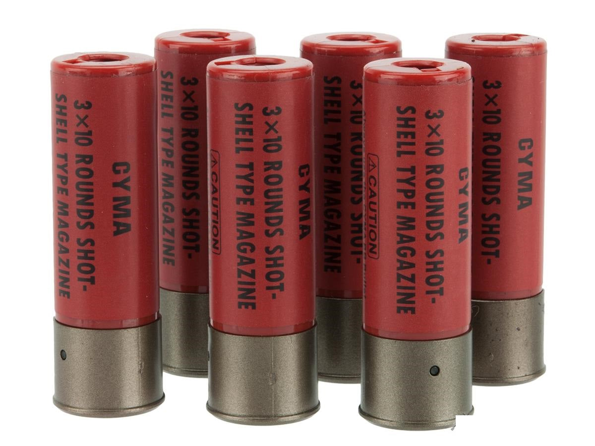 CYMA 30 Round Shotgun Shell Magazines for 3-round burst Airsoft Shotguns - Pack of 6 Shells